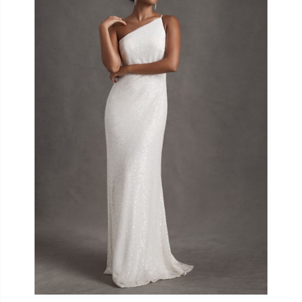 Jenny Yoo Wedding sequin white sheath reception dress brand new size 14